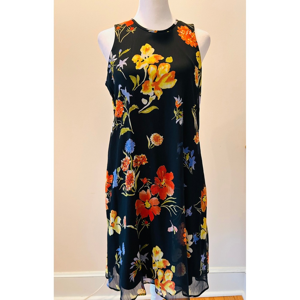 NWT Calvin Klein Women's Black Floral Sleeveless Sheath Dress Size 2 MSRP $99‎
